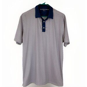 Mizzen Main Versa Polo Shirt Red Blue Diamond Print S/S Mens Medium Trim